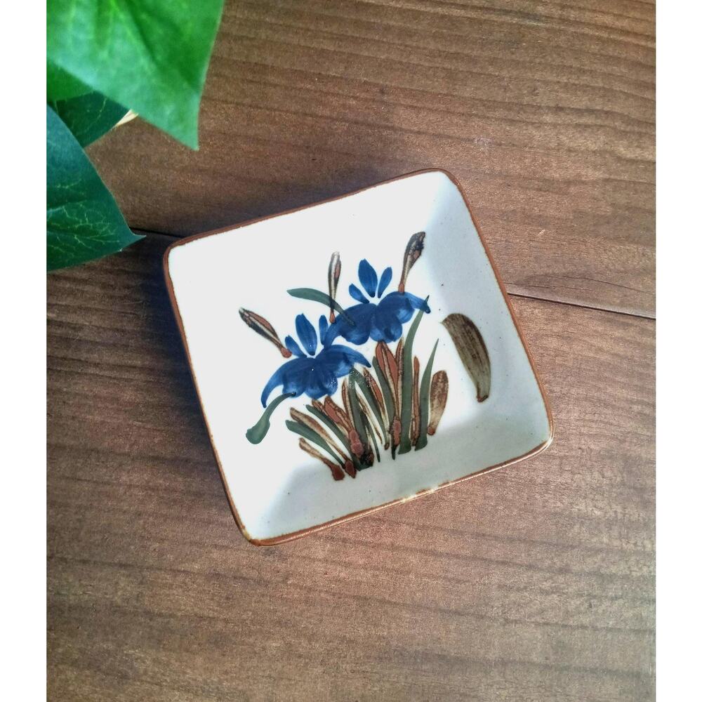 Vintage Otagiri Flower Trinket Dish, Blue Iris, Floral Jewelry Dish, Catch All